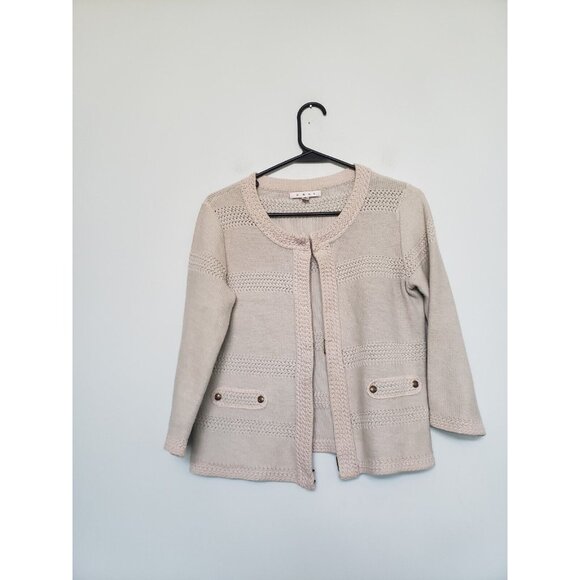 CAbi Sweaters - Cabi Womens S Cardigan Hook Eye Front Green Marled 100% Cotton Preppy Chic